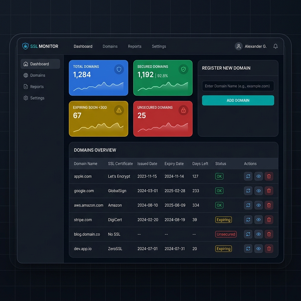 Real-Time SSL Certificate Monitor Dashboard